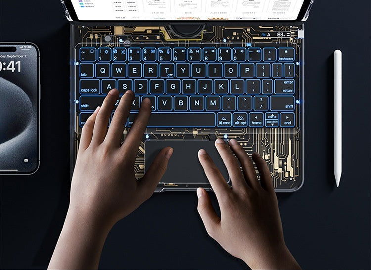 360 Swivel Keyboard Clear Case For IPad Cover With Pen Slot - - #tag1#