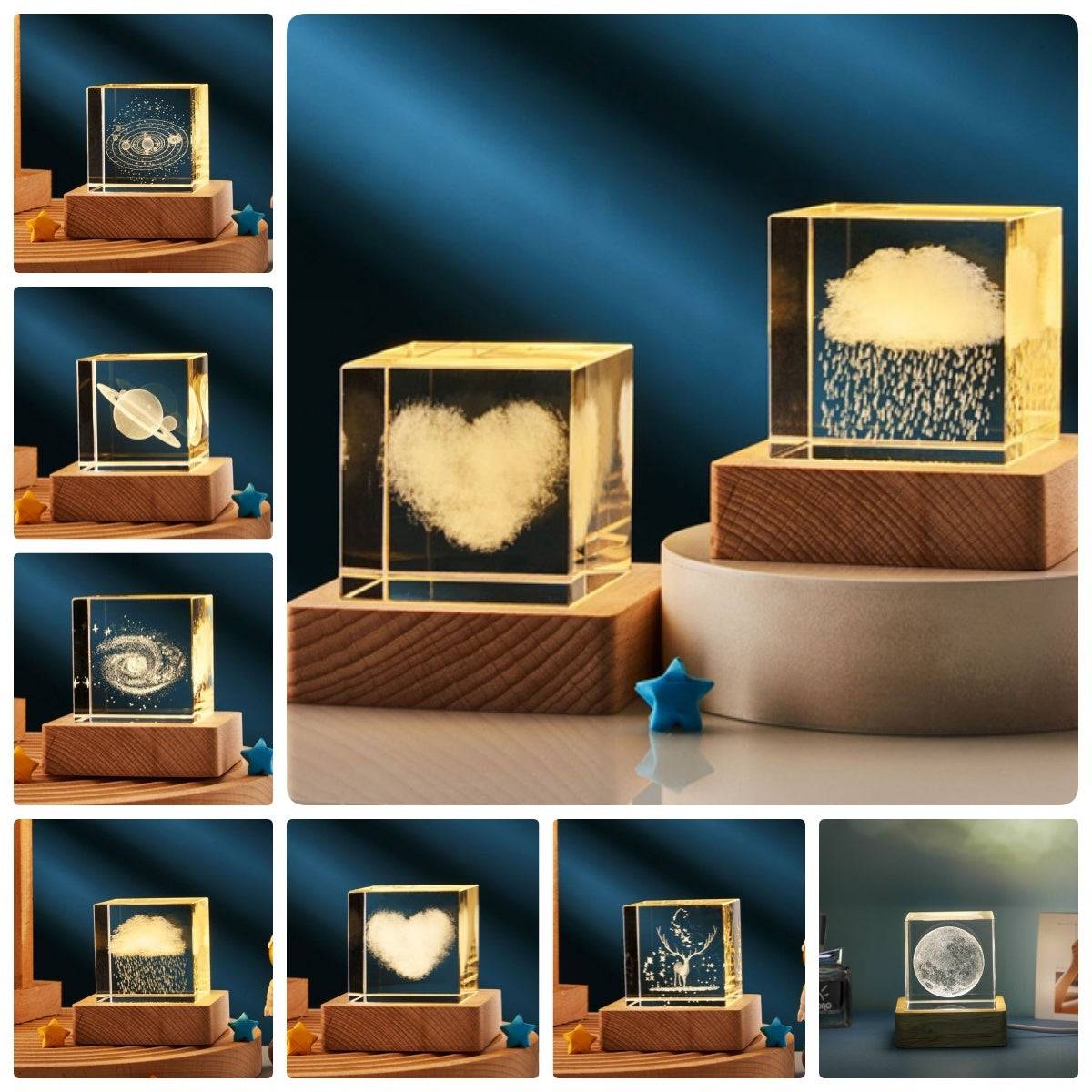 3D Transparent Crystal Cube Desktop Decoration Small Night Lamp - Night Lights - #tag1#
