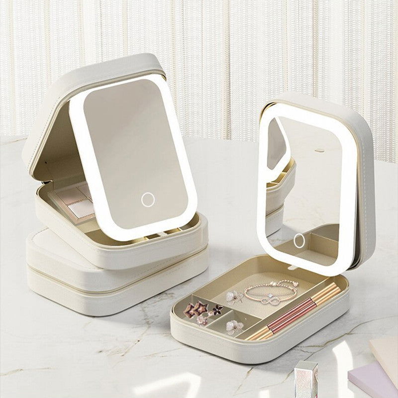 Portable Travel Makeup Storage Box With LED Light Mirror - TopTrendyProduct - - #tag1# - #tag2#