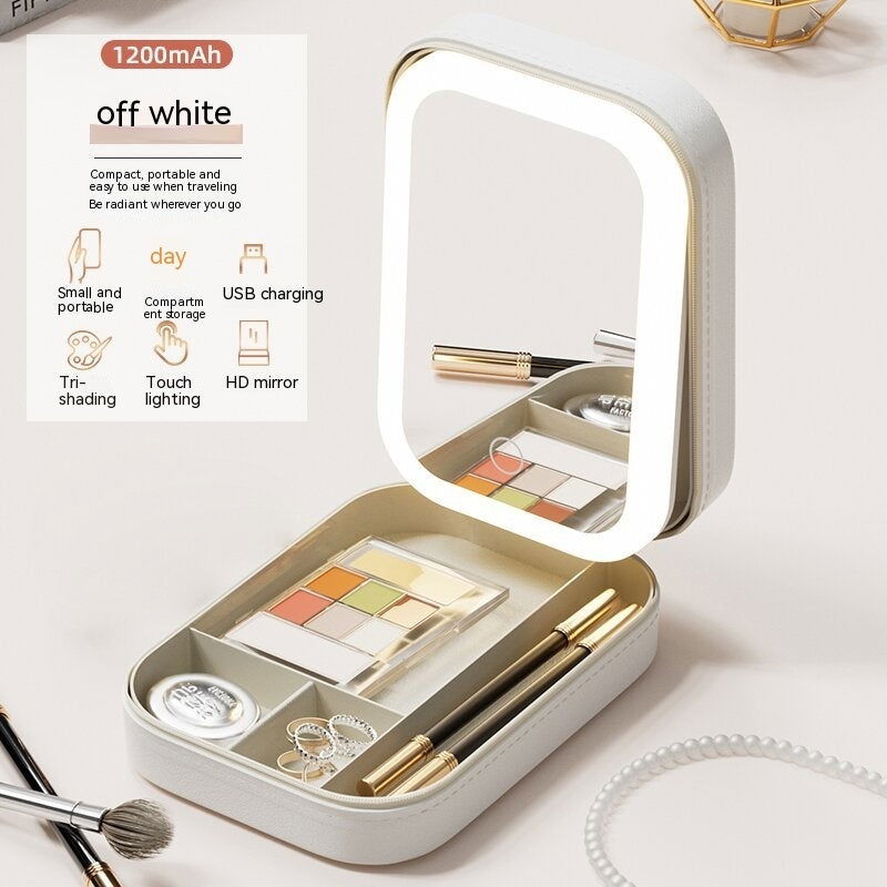 Portable Travel Makeup Storage Box With LED Light Mirror - TopTrendyProduct - - #tag1# - #tag2#