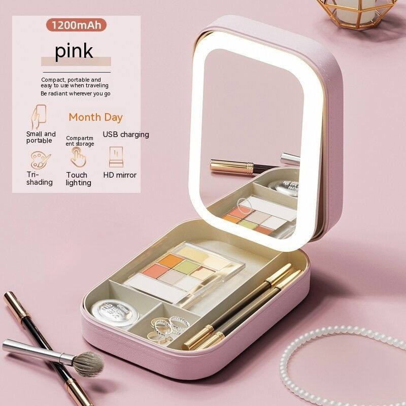 Portable Travel Makeup Storage Box With LED Light Mirror - TopTrendyProduct - - #tag1# - #tag2#