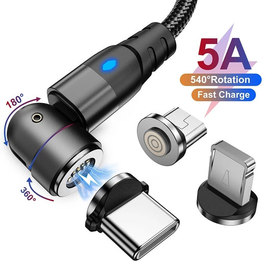 540° Rotating Magnetic Charging Cable for Android, iOS, and Type-C Devices