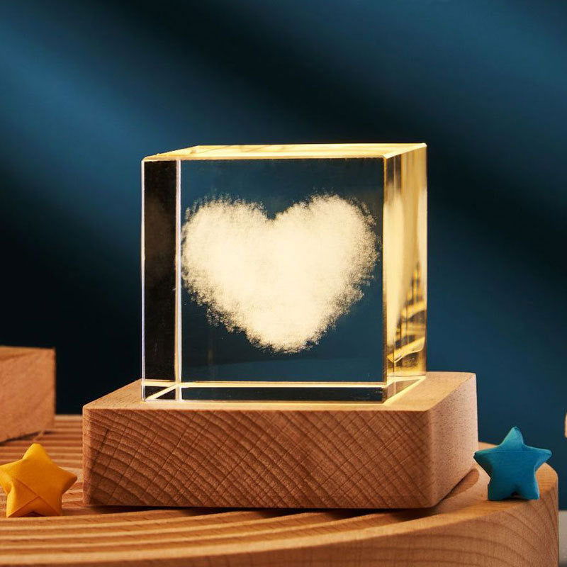 3D Transparent Crystal Cube Desktop Decoration Small Night Lamp -  - #tag1# 