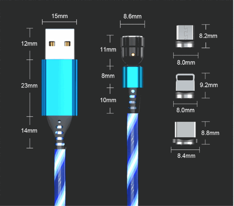 540 Rotate Luminous Magnetic Phone Charging Cable -  - #tag1# 