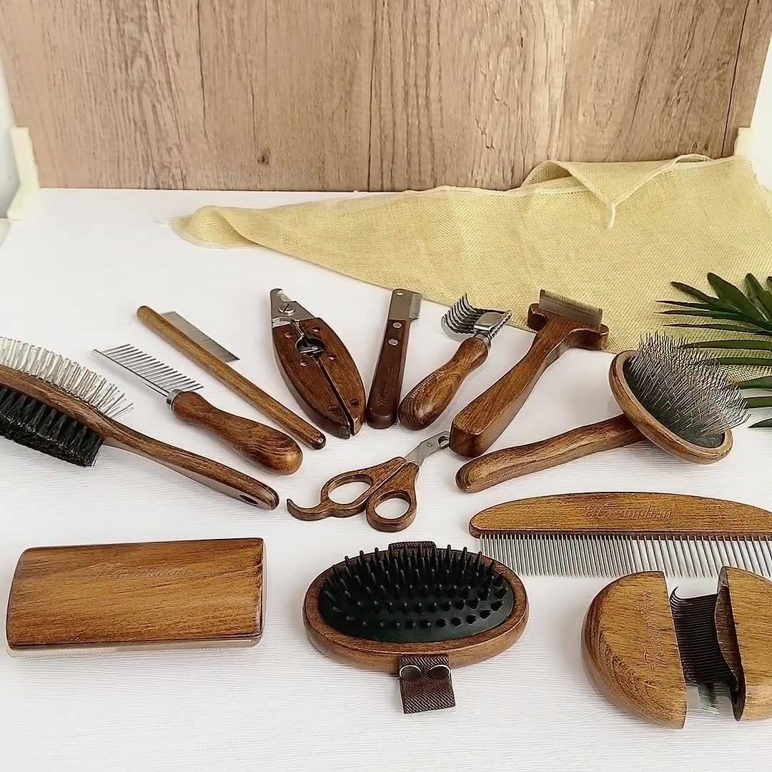 Antique Solid Wood Pet Hair Removing Comb Set - 0 - #tag1# 